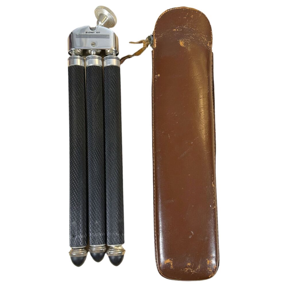 Vintage Bilora Biloret 1017 Tripod with Leather Case 9" to 36" Tall Camera Use